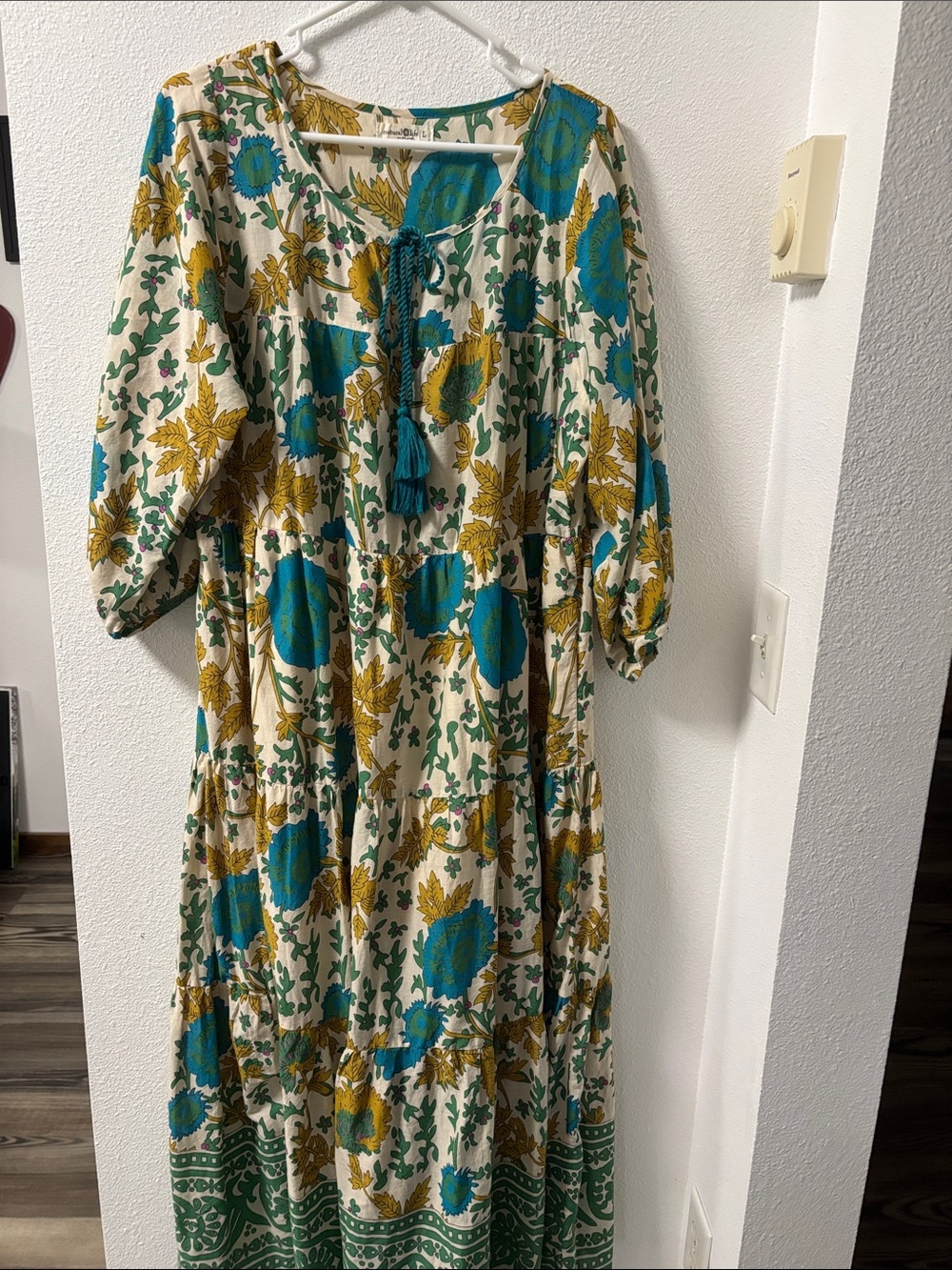 NATURAL LIFE Cream Maxi Dress with Teal & Mustard Floral Print